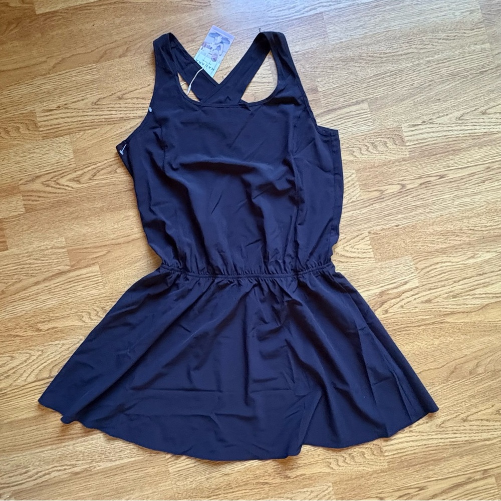 HALARA black lightweight minidress athletic dress cross back cinch waist sz S